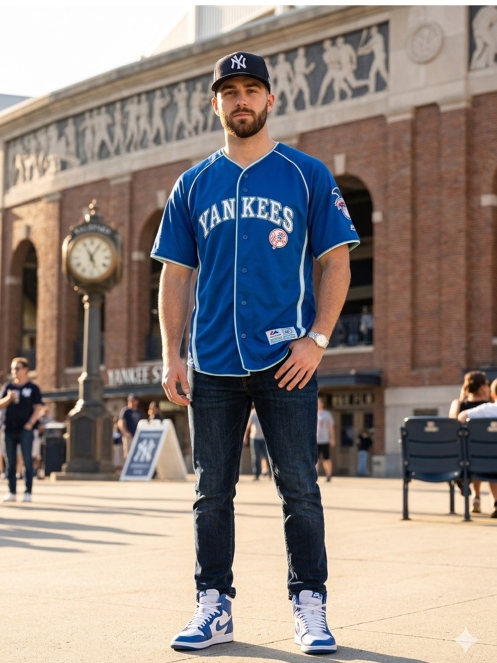 Vintage Majestic Blue and White Yankees Baseball Jersey